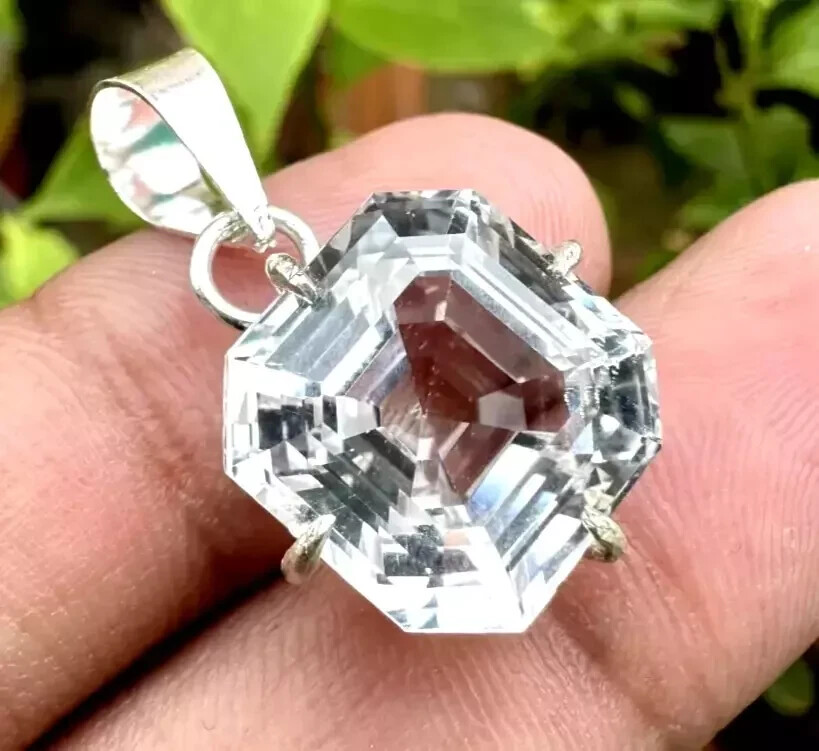 39 Carat Ceylon Natural White Sapphire Pendant, Asscher Cut, AGL Certified