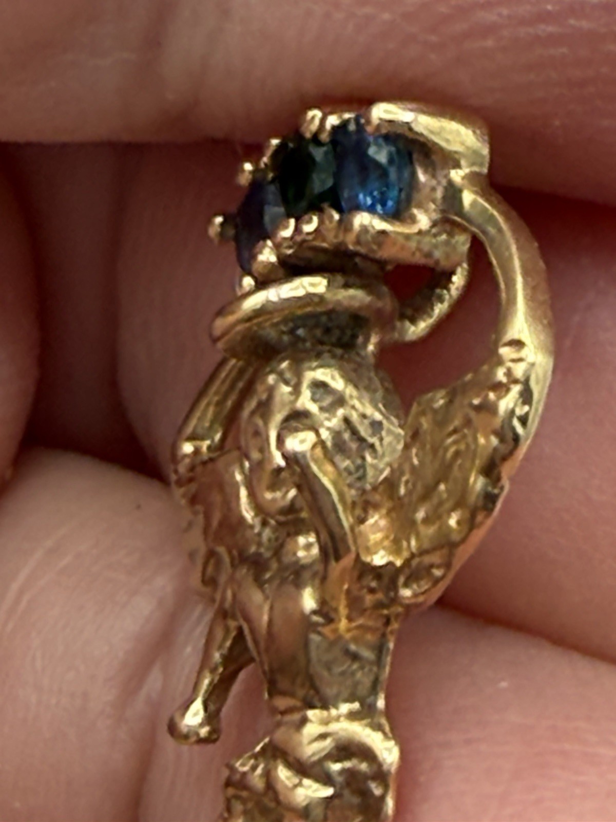 10k Yellow Gold Little Angel Charm Pendant Purple Green Blue Stones 1.8 grams