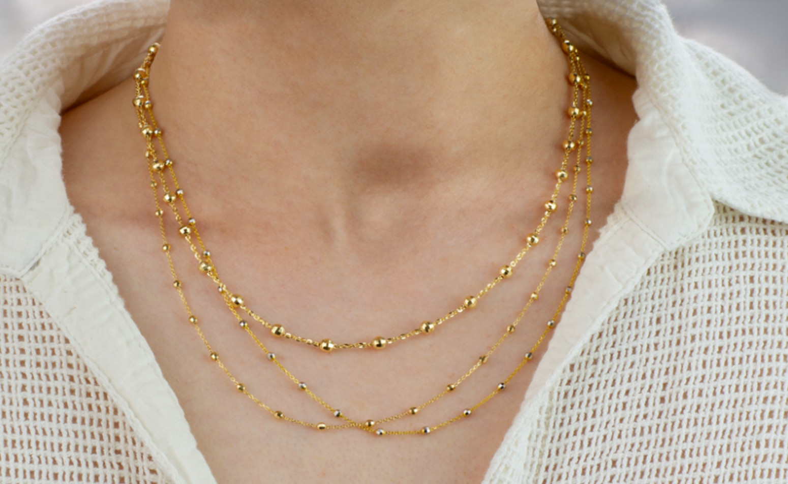 14k Real Solid Gold Bead Station Necklace Ball Beaded Rolo Chain 7″ 16″ 18″ 20″