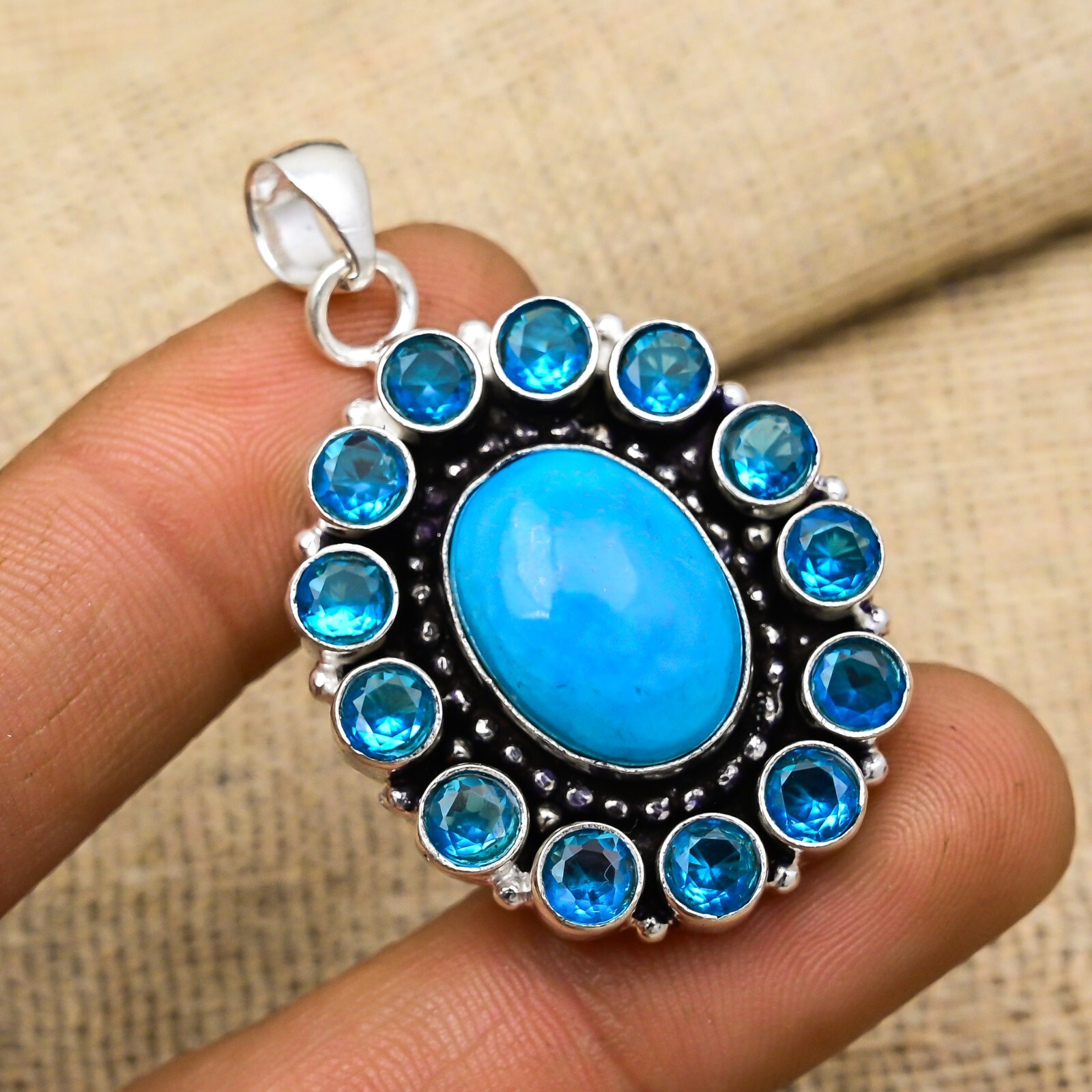 Sleeping Beauty, Blue Topaz Gemstone Handmade 925 Silver Jewelry Pendant