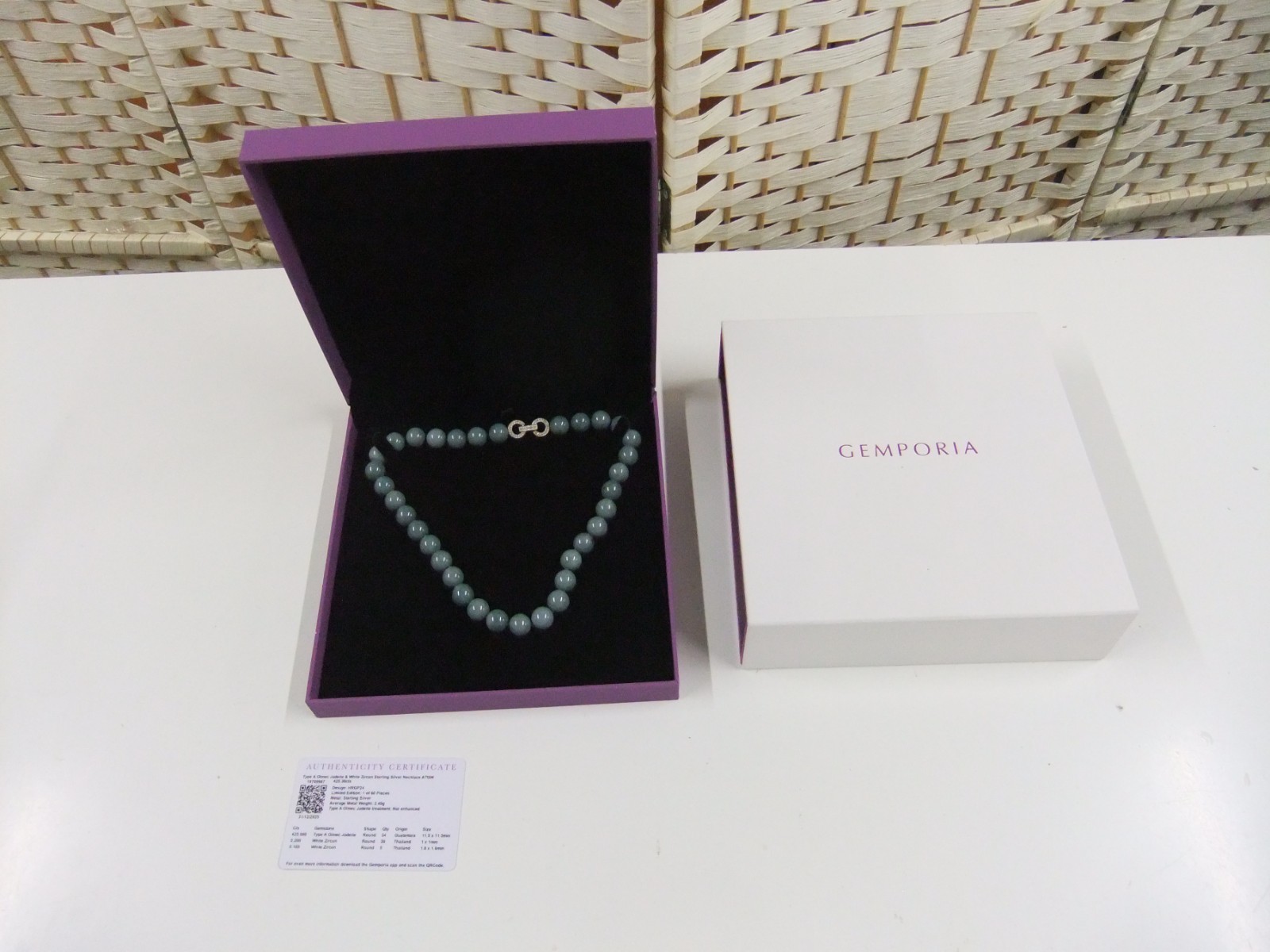 Type A Olmec Jadeite & White Zircon Sterling Silver Necklace 425.30 Cts