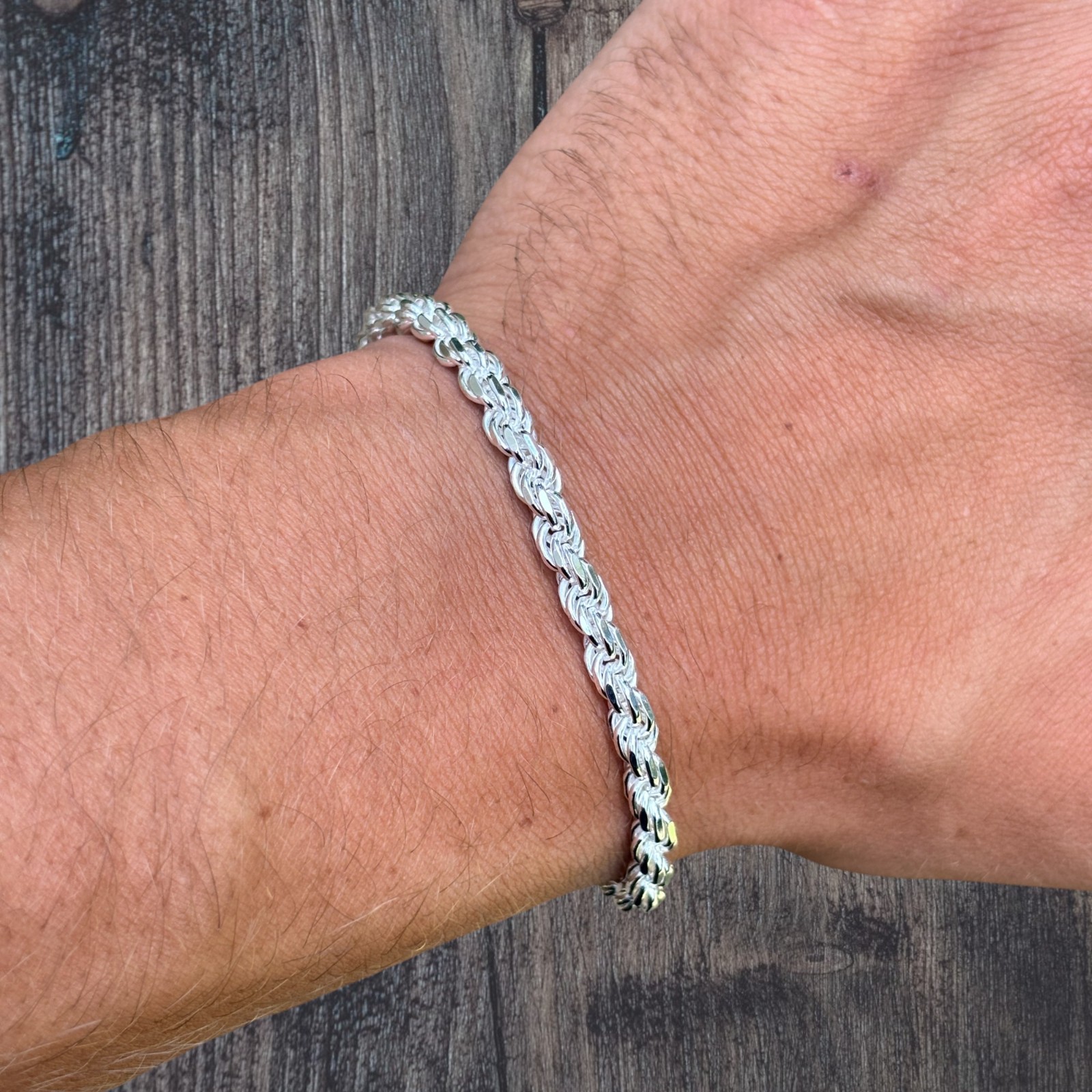 5mm Diamond Cut Rope Bracelet – Solid 925 Sterling Silver Or 14k Gold Vermeil