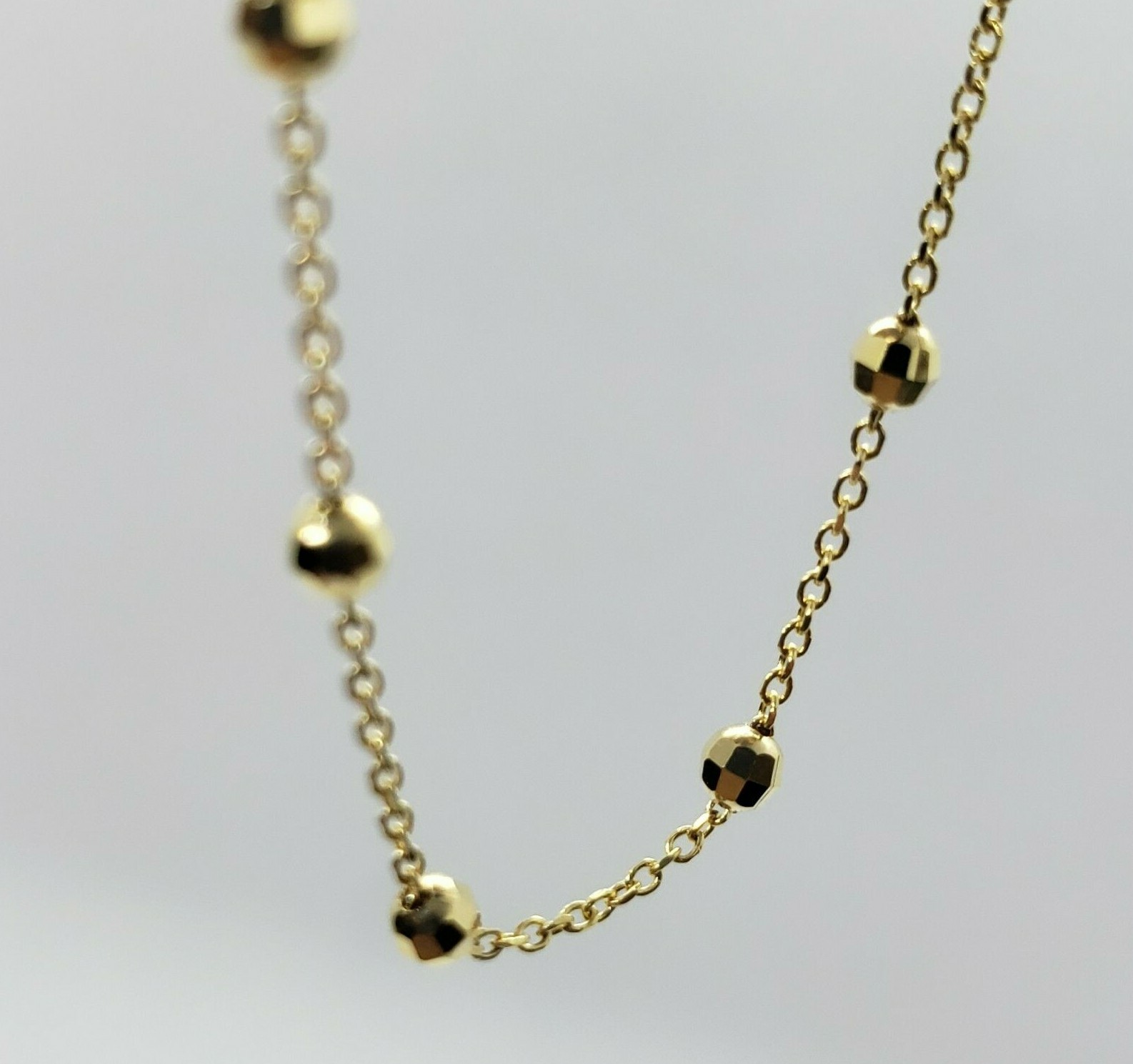 14K Solid Yellow Gold Station Ball Bead Rolo Bracelet Anklet 2mm 4mm 7″ 10″