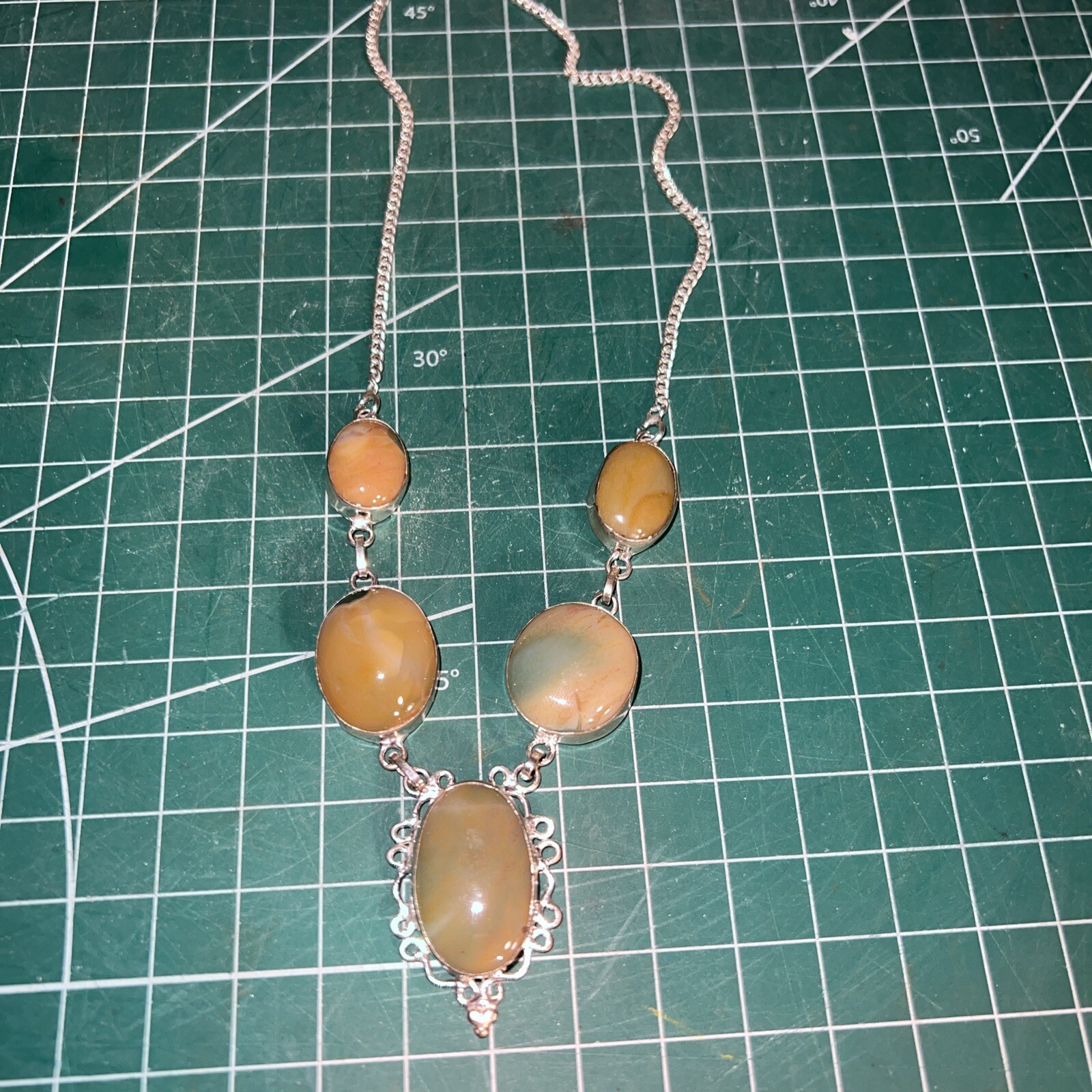 Agate Necklace 925? sterling 9 Inches Long Multiple Stones.