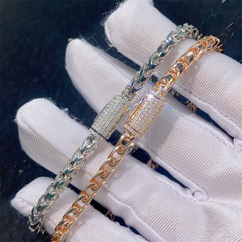 4mm Moissanite Buckle Curb Link Chain Bracelet Necklace Men S925 Sterling Silver