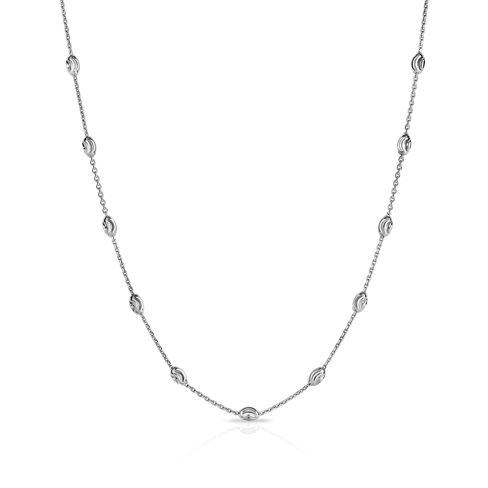 Sterling Silver Station Oval Bead Necklace for Women- Moon Bead Station Neckl…