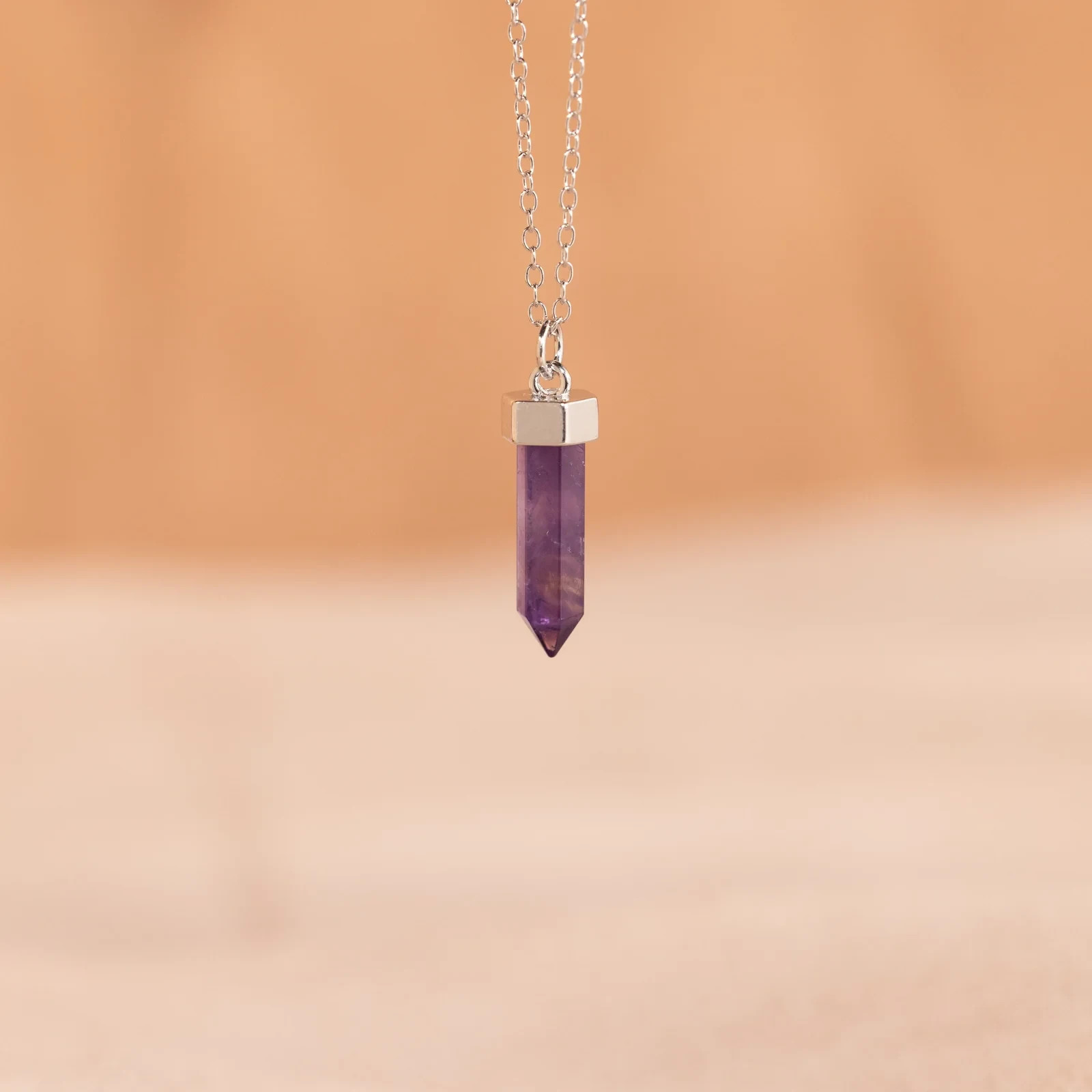 Rose Quartz & Amethyst Quartz Necklace Combo (Silver) CaitlynMinimalist