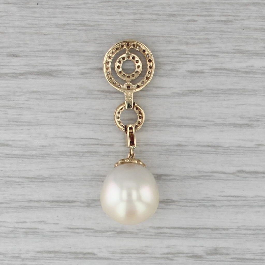 Cultured Pearl 0.17ctw Diamond Drop Pendant 14k Yellow Gold