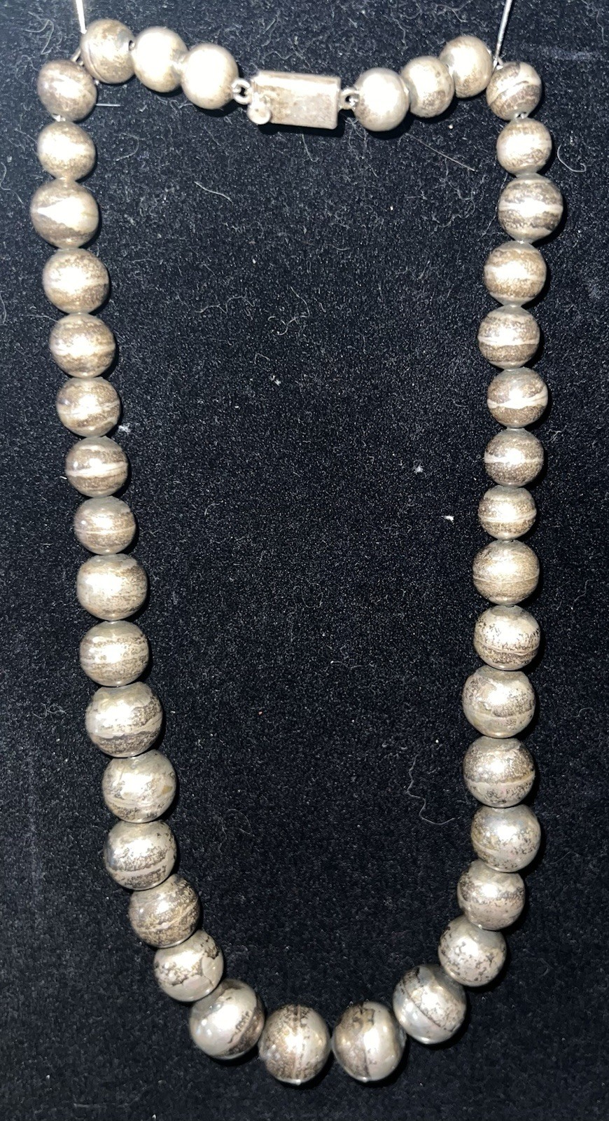 925 Sterling Silver Signed Necklace Mexico TH-31 Chain Box Clasp Navajo Pearl