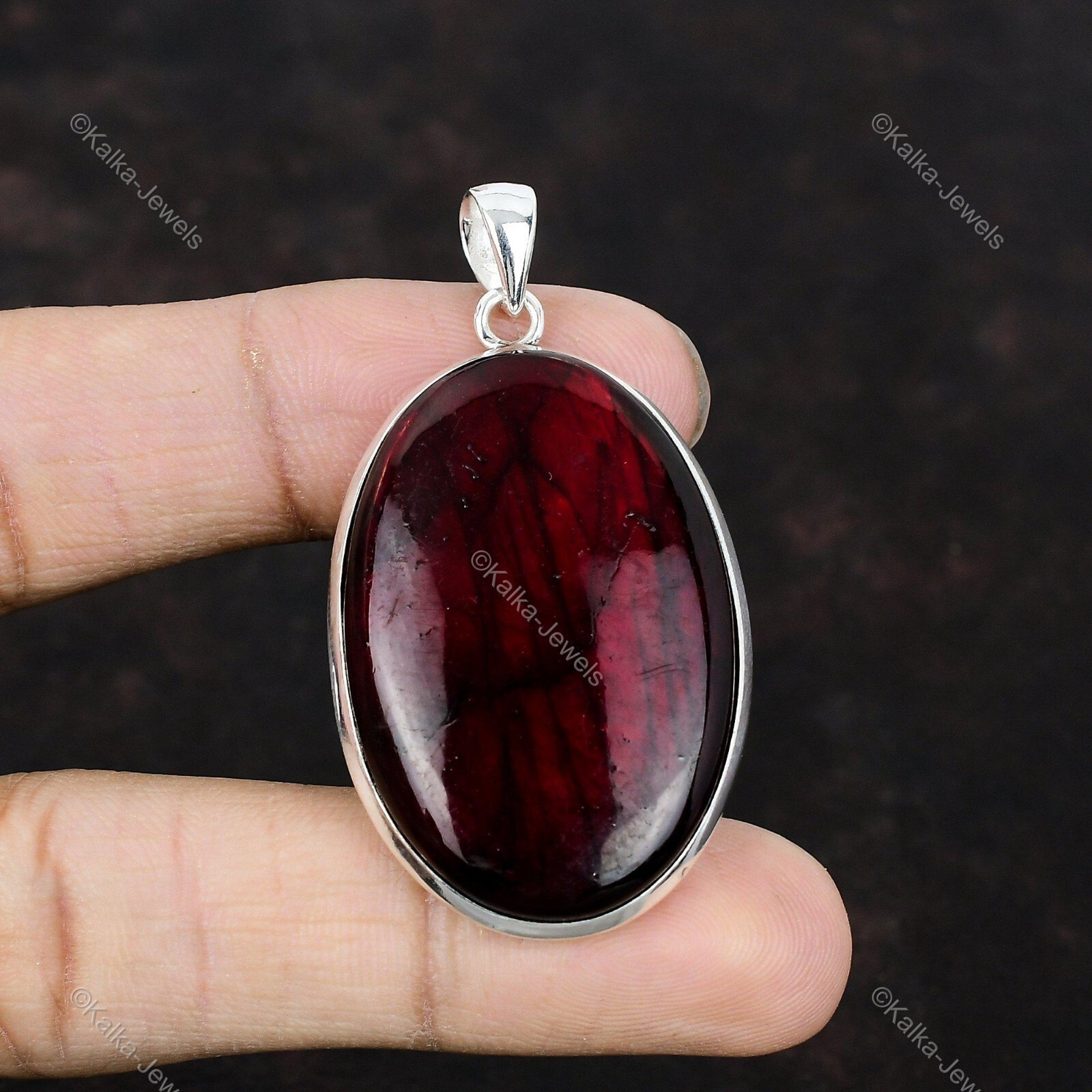 Anniversary Gift For Her Natural Red Fire Labradorite Pendant 925 Silver
