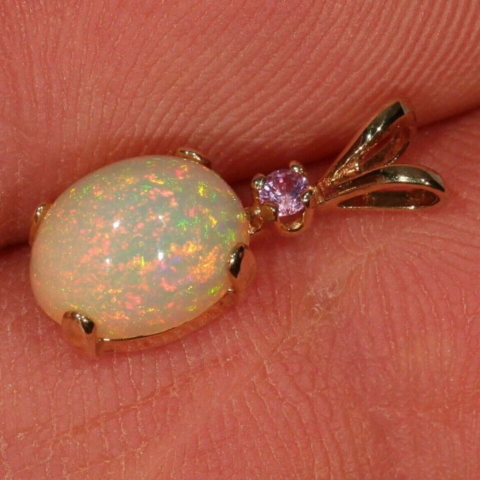 3Ct Oval Cut Fire Opal Diamond Solitaire Pendant 14K Yellow Gold Over