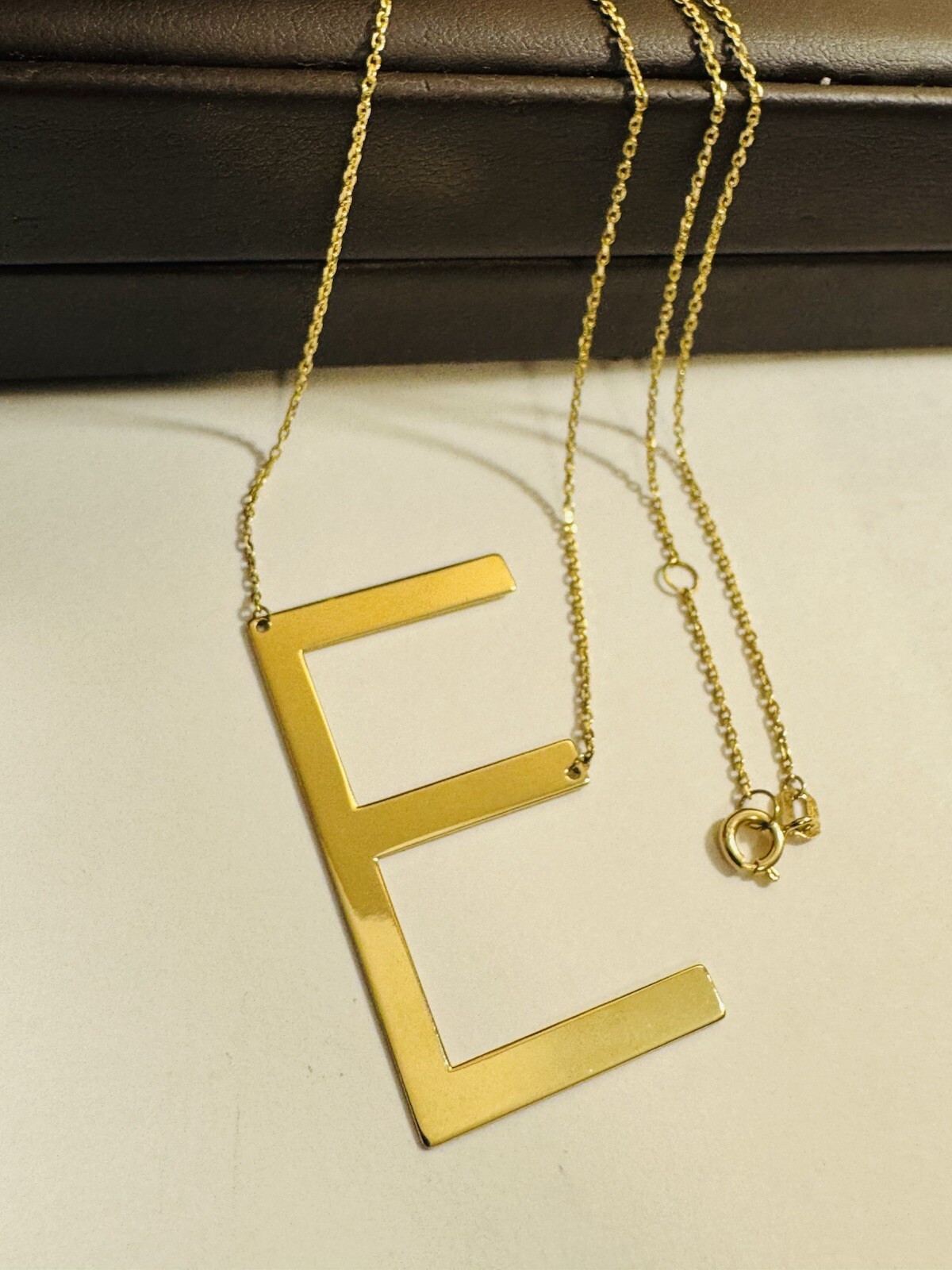 RARE 18K 750 Fine Gold Letter E initial Necklace 16.5/17.5” Long 1mm 4.3g