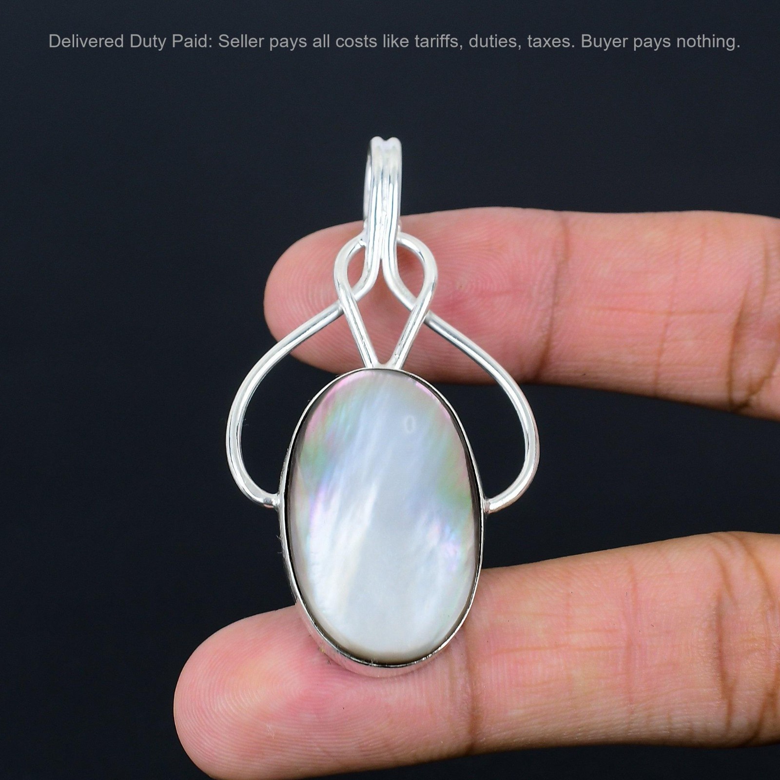 Sterling Silver June Birth Oval Mother Of Pearl Gemstone Ethnic Wife New Pendant