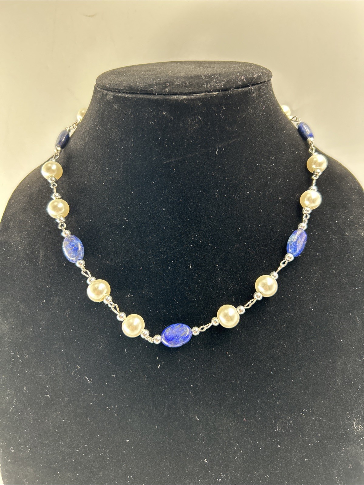 beautiful Fashion necklace with faux pearl and blue stones And Bracelet