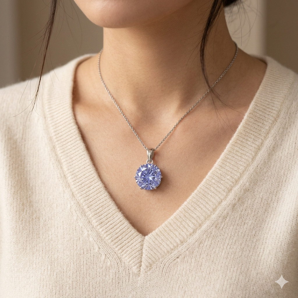 RARE 10.50 Ct Blue Diamond Solitaire Pendant, Amazing Shine, FREE Diamond studs