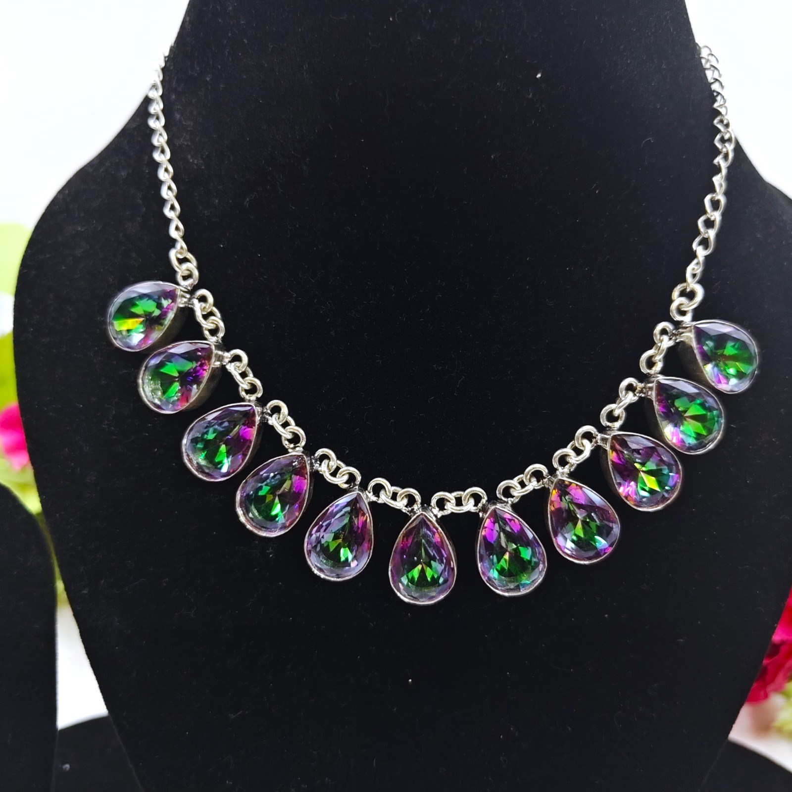 Mystic Topaz Gemstone Handmade 925 Sterling Silver Jewelry Necklace Sz-17-18″