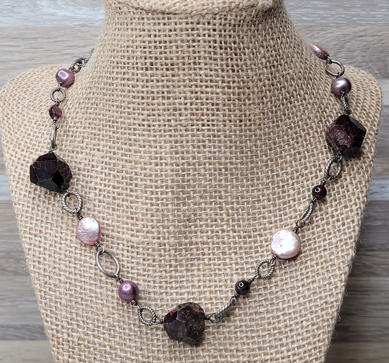 EXEX Claudia Agudelo Sterling Silver Garnet & Pink Pearl Beaded Necklace
