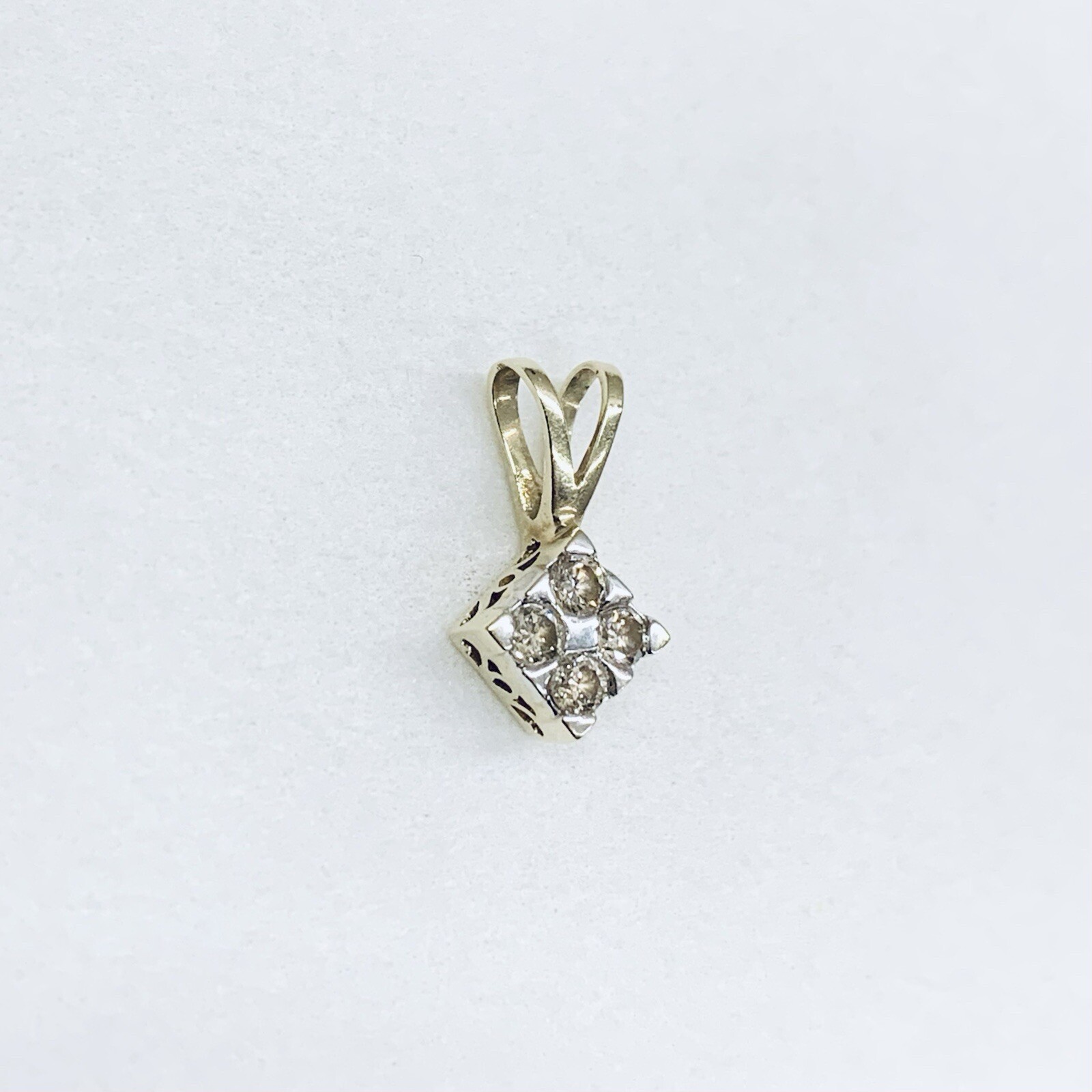 0.20 Ct 10k Yellow Gold Round Champagne Diamond Drop Square Pendant Charm THL