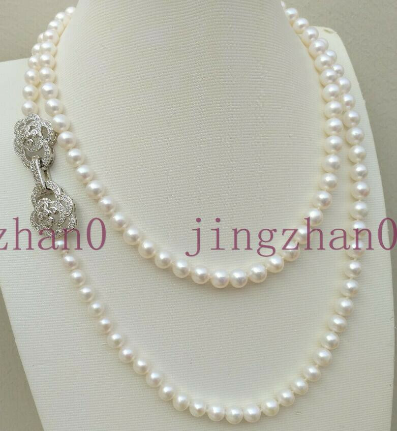 36in Dainty Excellent 7-8mm South Sea White Pearl Necklace S925