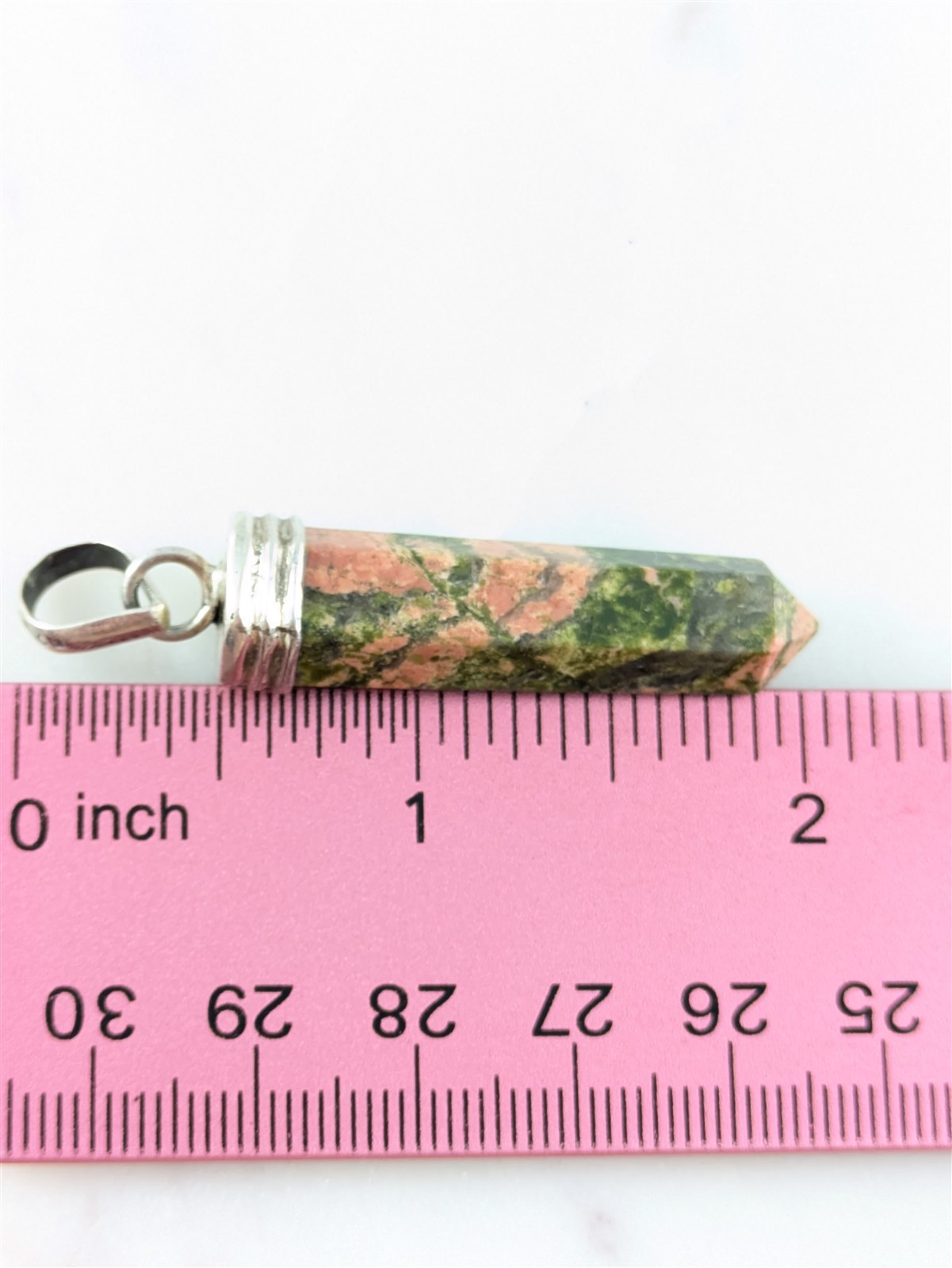 Vintage Solid Sterling Silver Pink Green Unakite Crystal Point Pendant 8 Grams