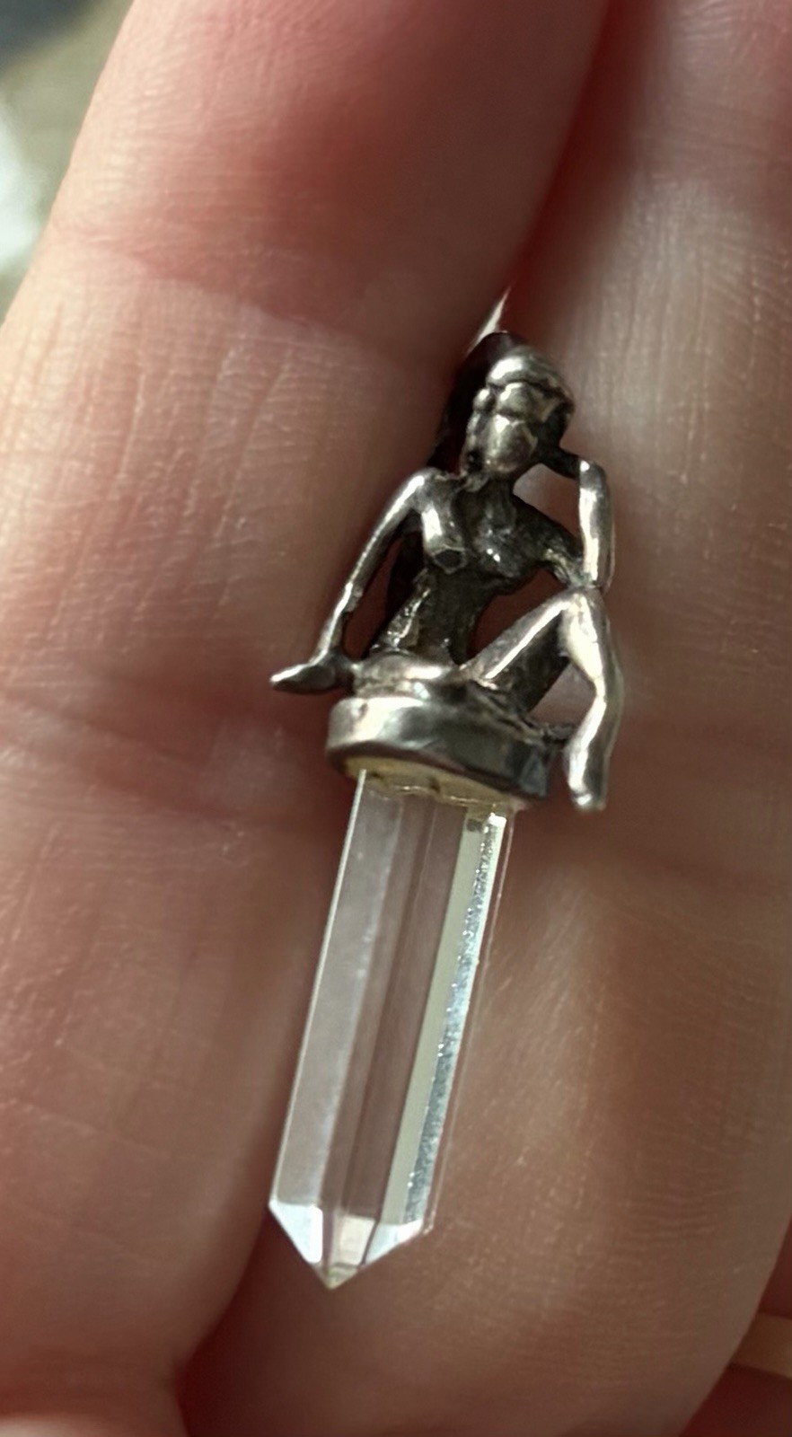 925 Sterling Handmade Vintage Figural Nude Woman Crystal Point Pendant