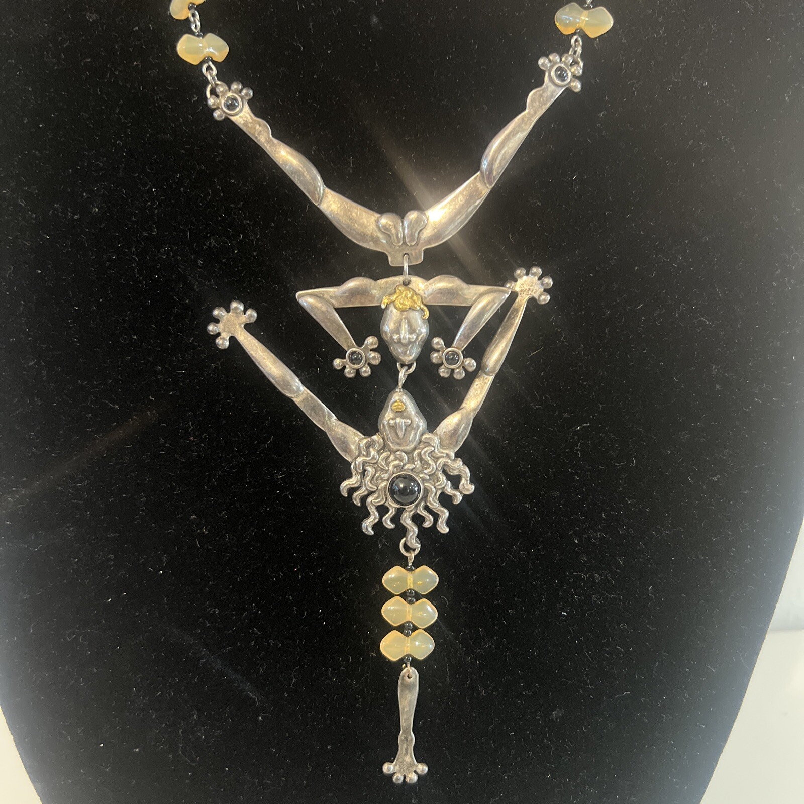 Crazy Modernist Debra Dembowski Nude Figures Sterling Silver Opal Beads Necklace