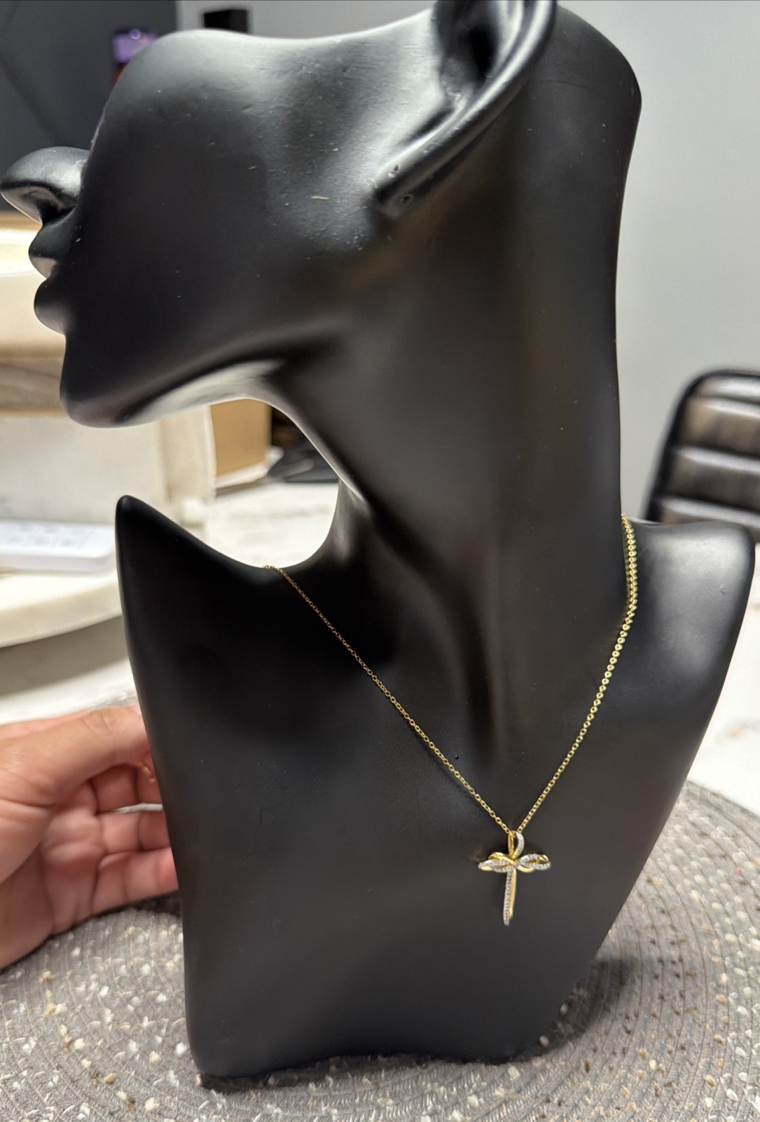 14K Yellow Gold Over Sterling Silver16”- 18” Infinity Cross Natural Diamond Set