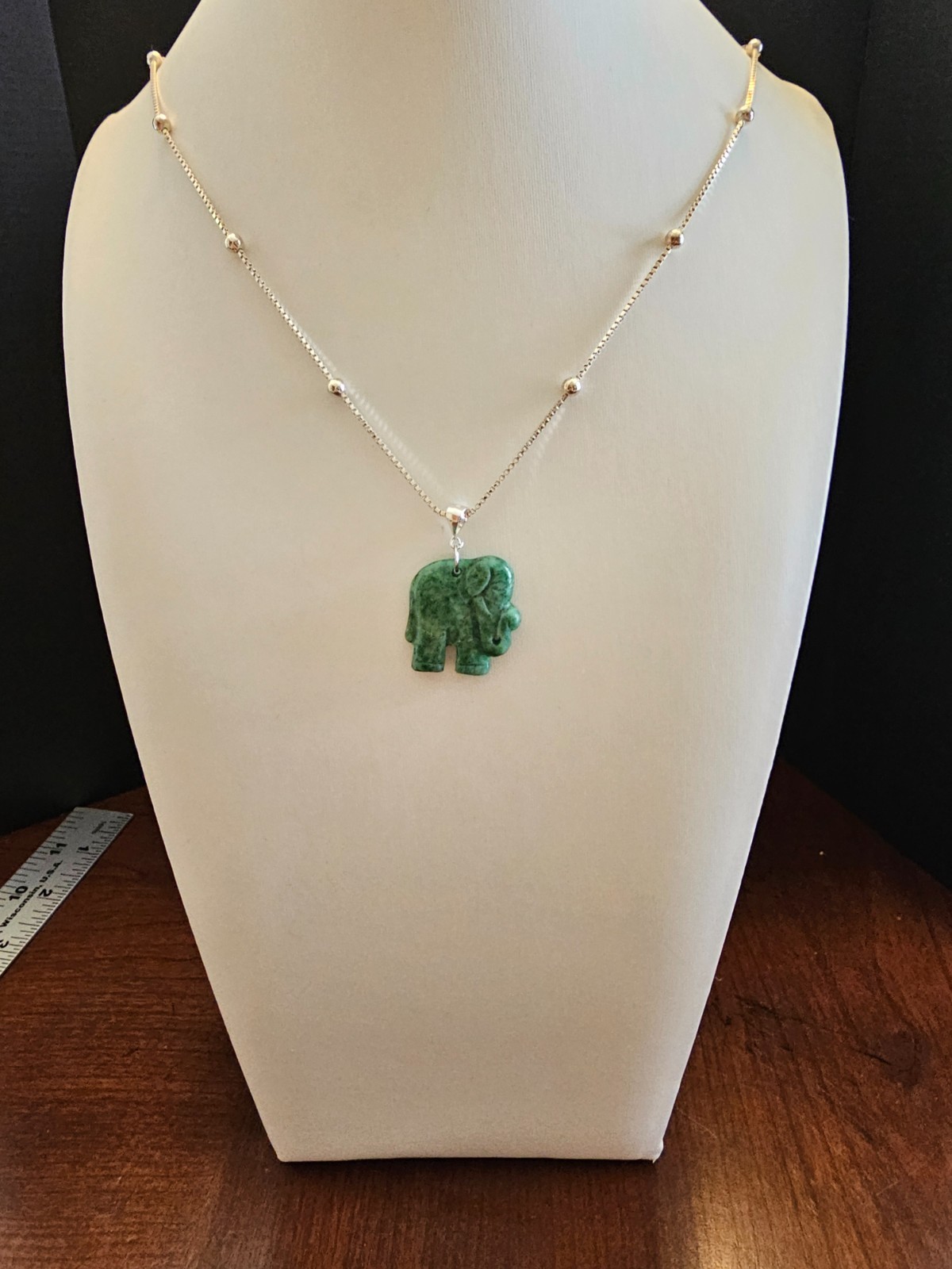 36 in Sterling Silver Lucky Jade Elephant Necklace
