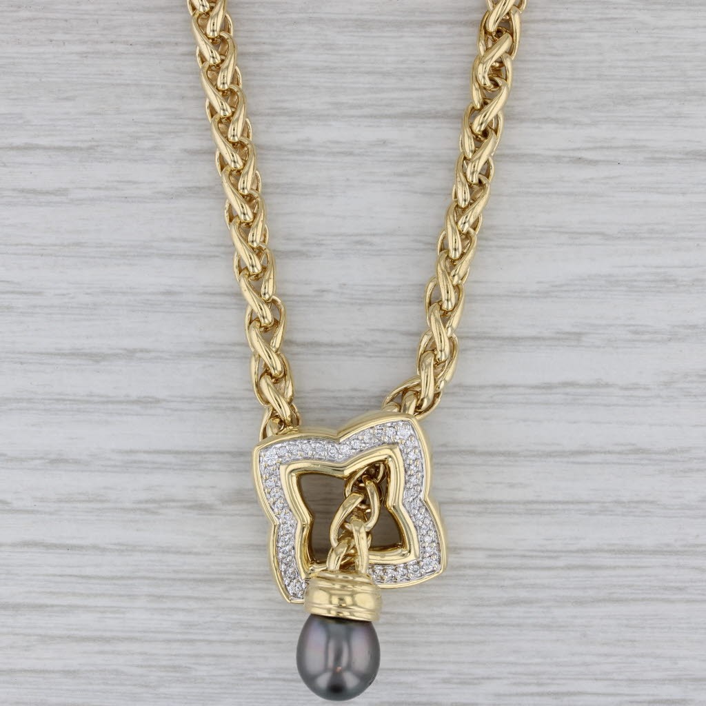 David Yurman 0.30ctw Diamond Black Pearl Clover Lariat Necklace 18K Yellow Gold