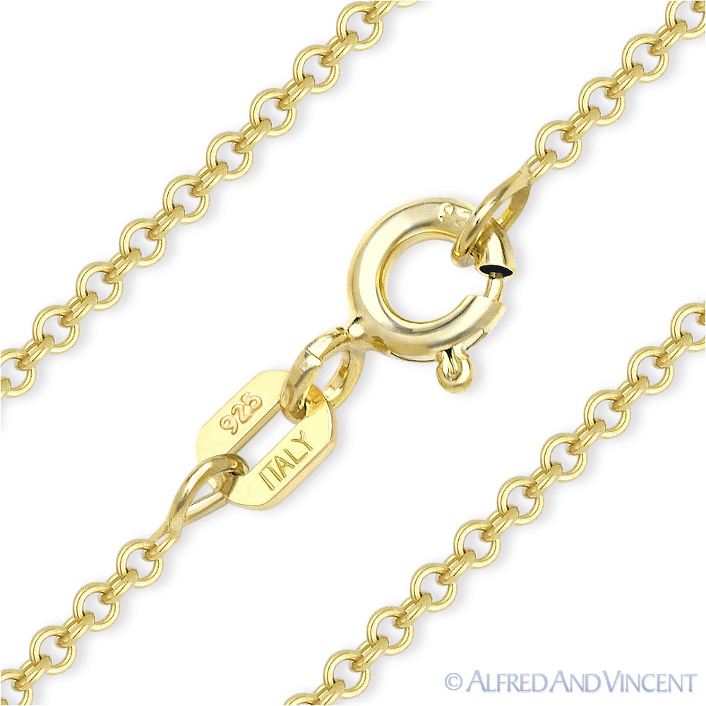 1.4mm Rolo Link Cable .925 Sterling Silver 14k Yellow Gold-Plated Chain Necklace