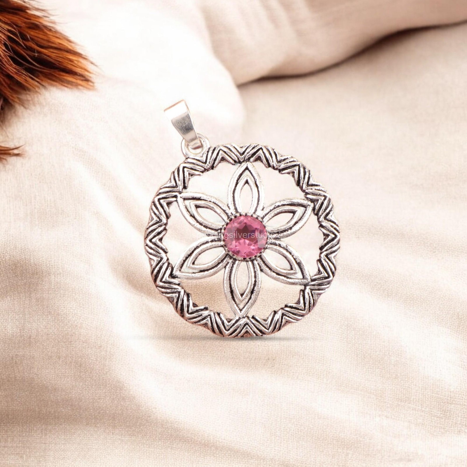 Natural Pink Tourmaline Gemstone Pendant 925 Silver Fine Jewelry For Anniversary