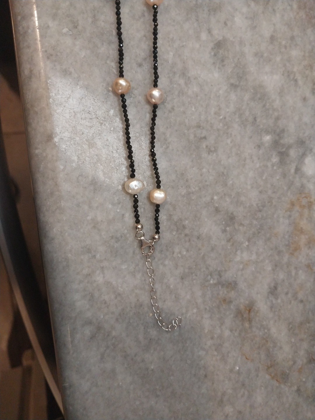 PINK Freshwater Pearl,Thai Black Spinel Necklace (24″)Rhod/Slvr, TCW=15.00 TCW
