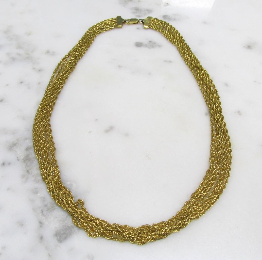 Gold Plated Sterling Silver 7 Strand Rope Chain Necklace 19.5″ ~ 41.7g ~ 9-D808