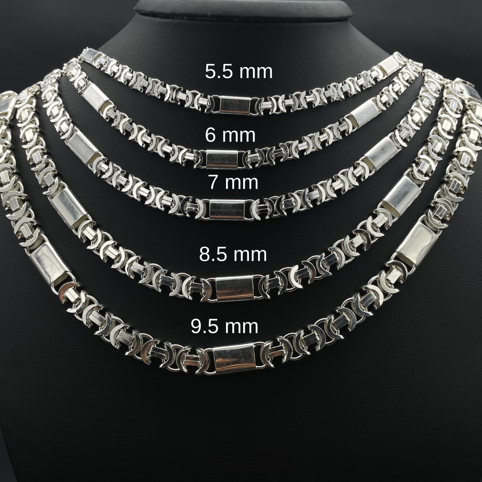 925 Sterling Silver Flat Euro Byzantine Chain Necklace&Bracelet Solid Bali King