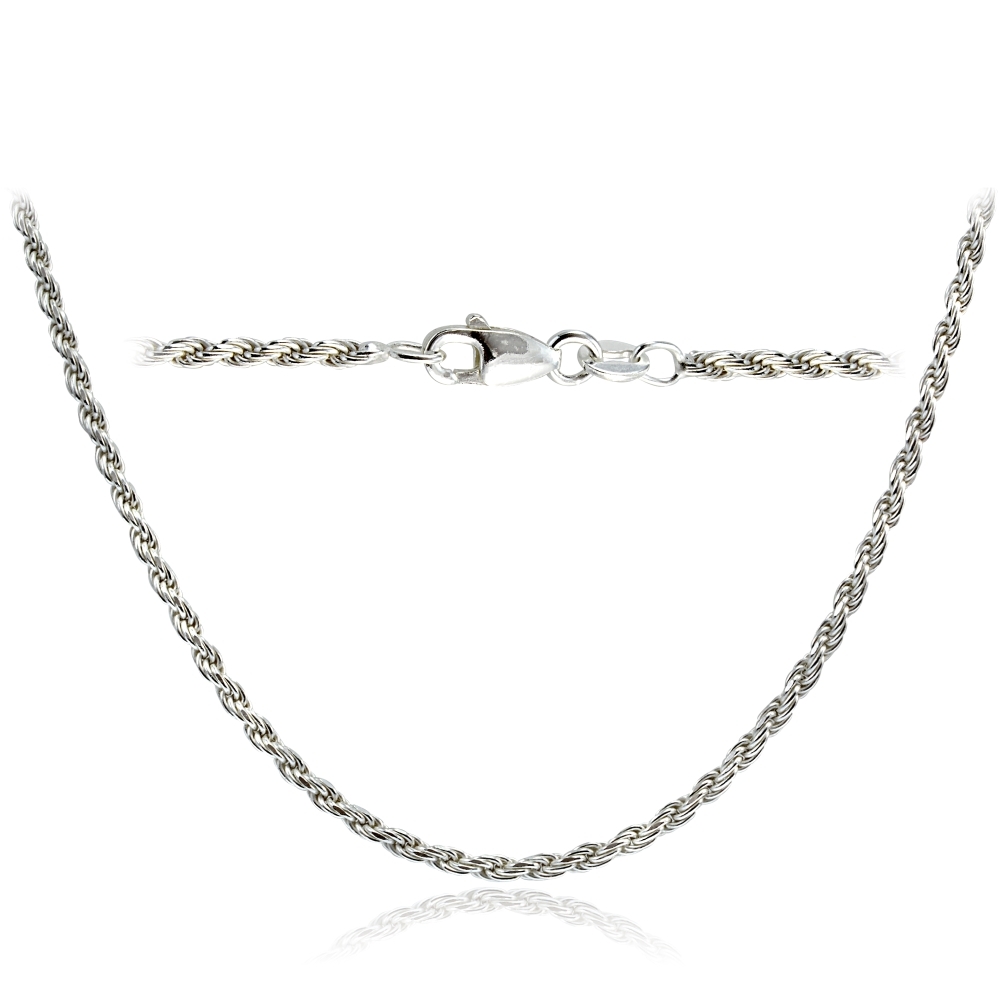 .925 Sterling Silver 2mm Italian Rope Chain Necklace in Lengths 16-30