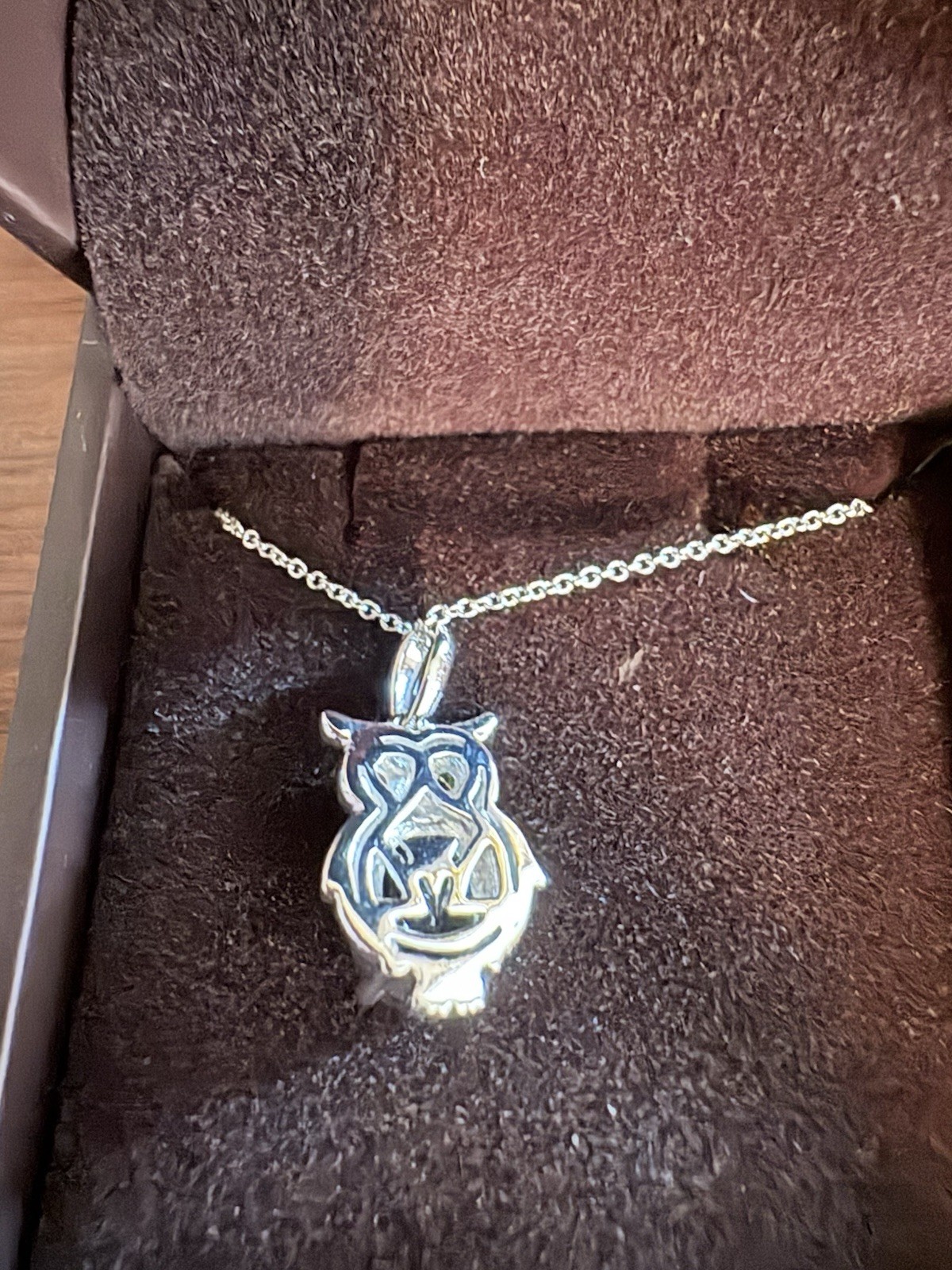 Le Vian 14K White Gold Owl Pendant Necklace Chocolate Quartz & Diamonds 18″