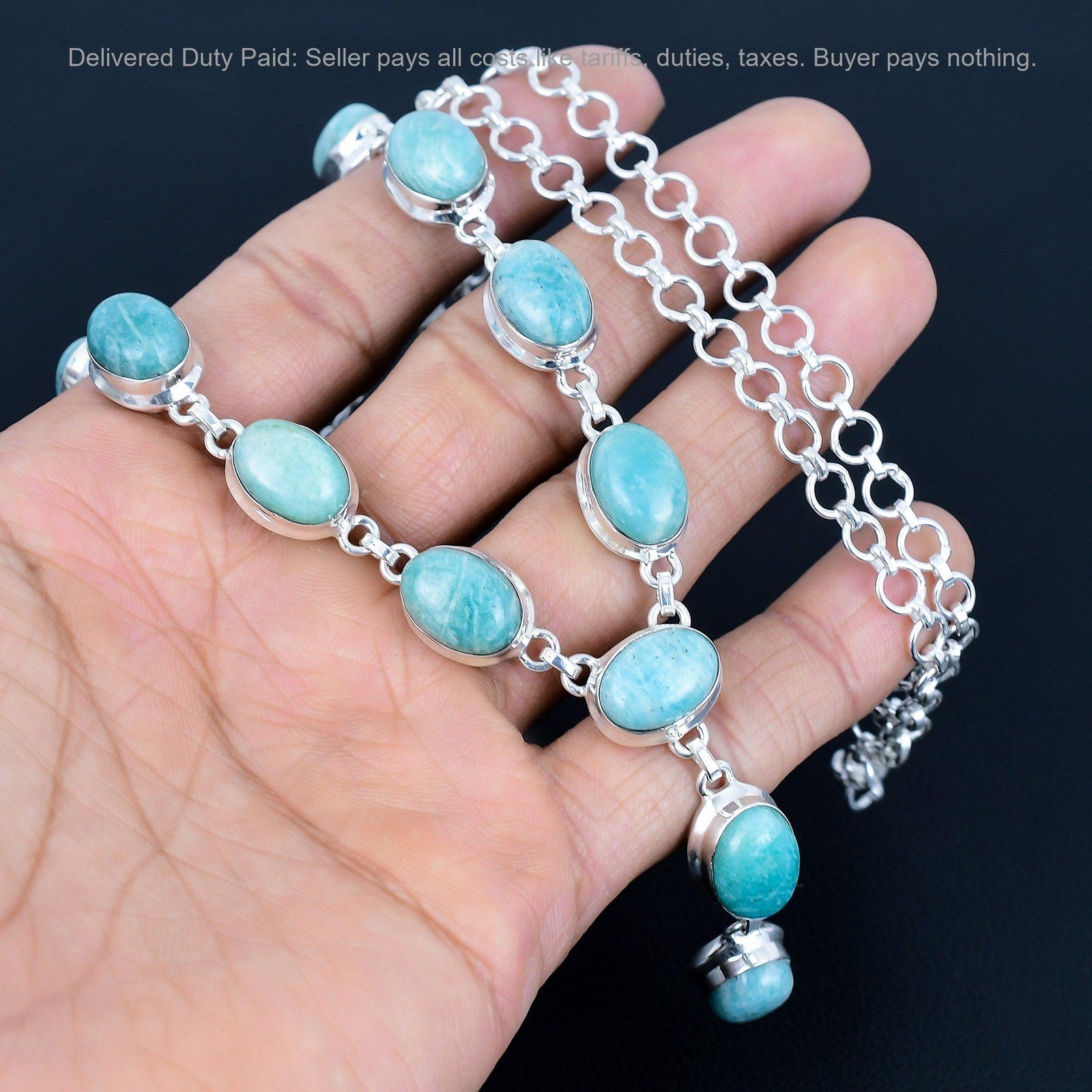Amazonite Gemstone Unique Chain Handmade Wedding Necklace 925 Sterling Silver