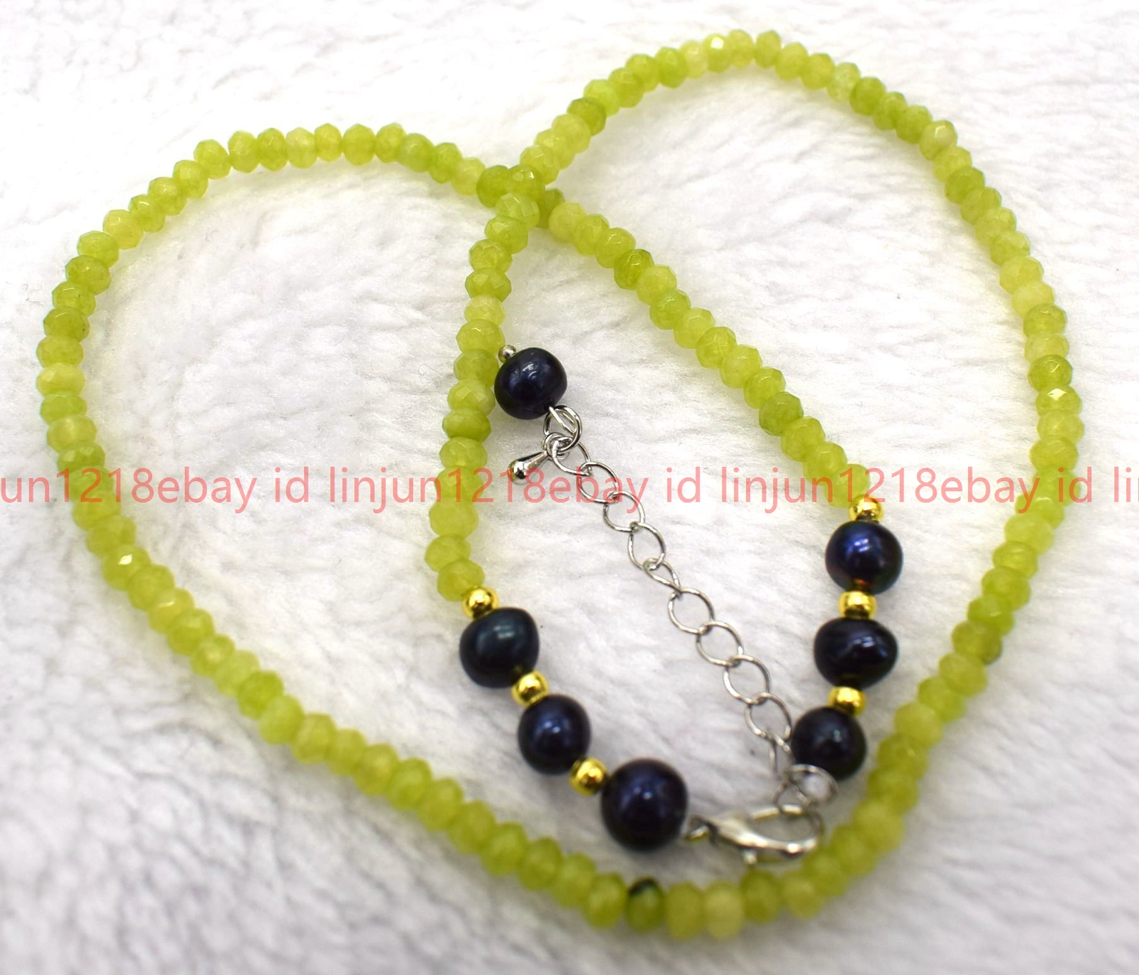 Faceted 2x4mm Green Peridot Rondelle Gemstone Beads Black Pearl Necklace 16-28in