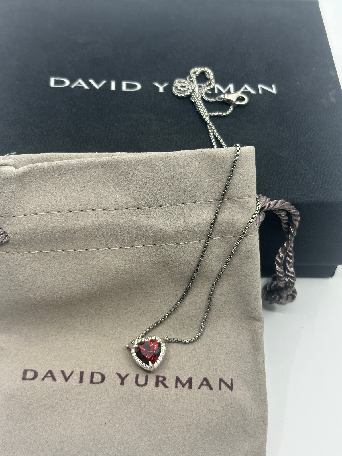 925 David Yurman Chatelaine Garnet Heart Pendant Necklace