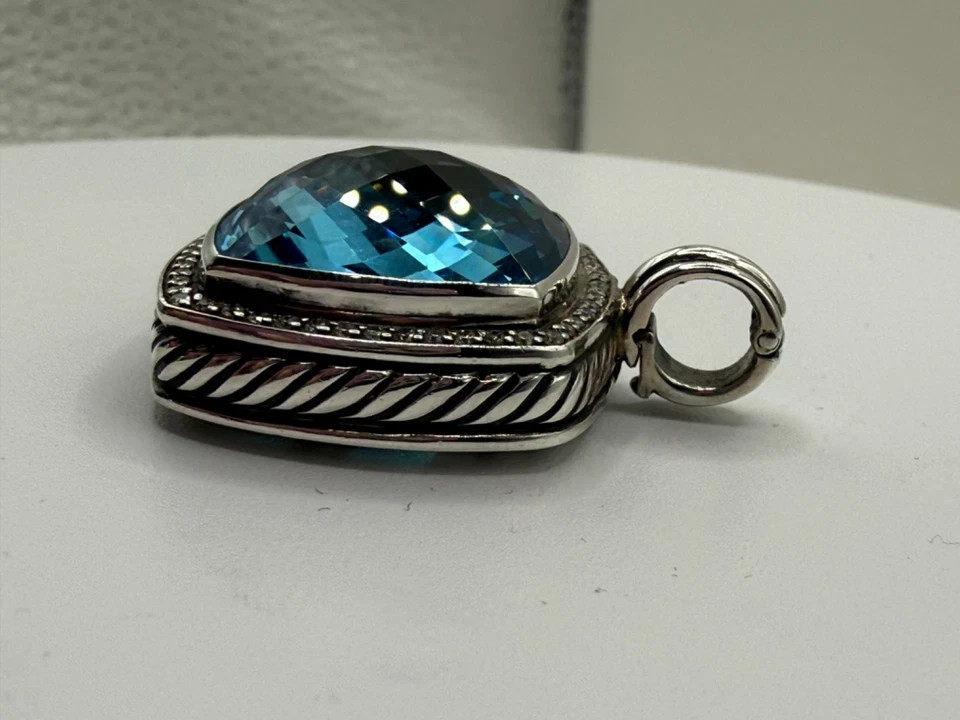2Ct Cushion Cut Lab Created Blue Topaz Women Charm Pendant 14K White Gold Plated