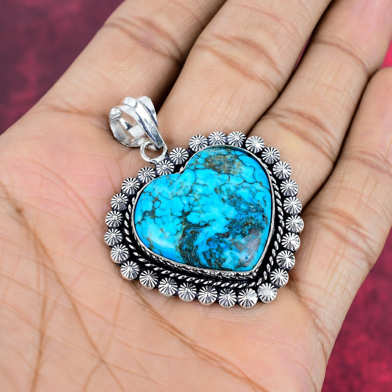Blue Turquoise Gemstone Handmade 925 Sterling Silver Pendant Jewelry