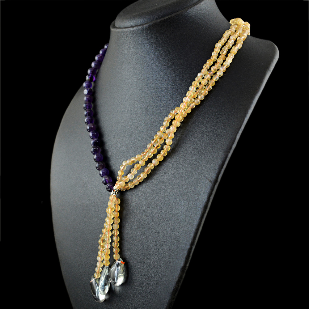 Genuine 274.00 Cts Natural Citrine & Amethyst Round Shape Beads Necklace (RS)