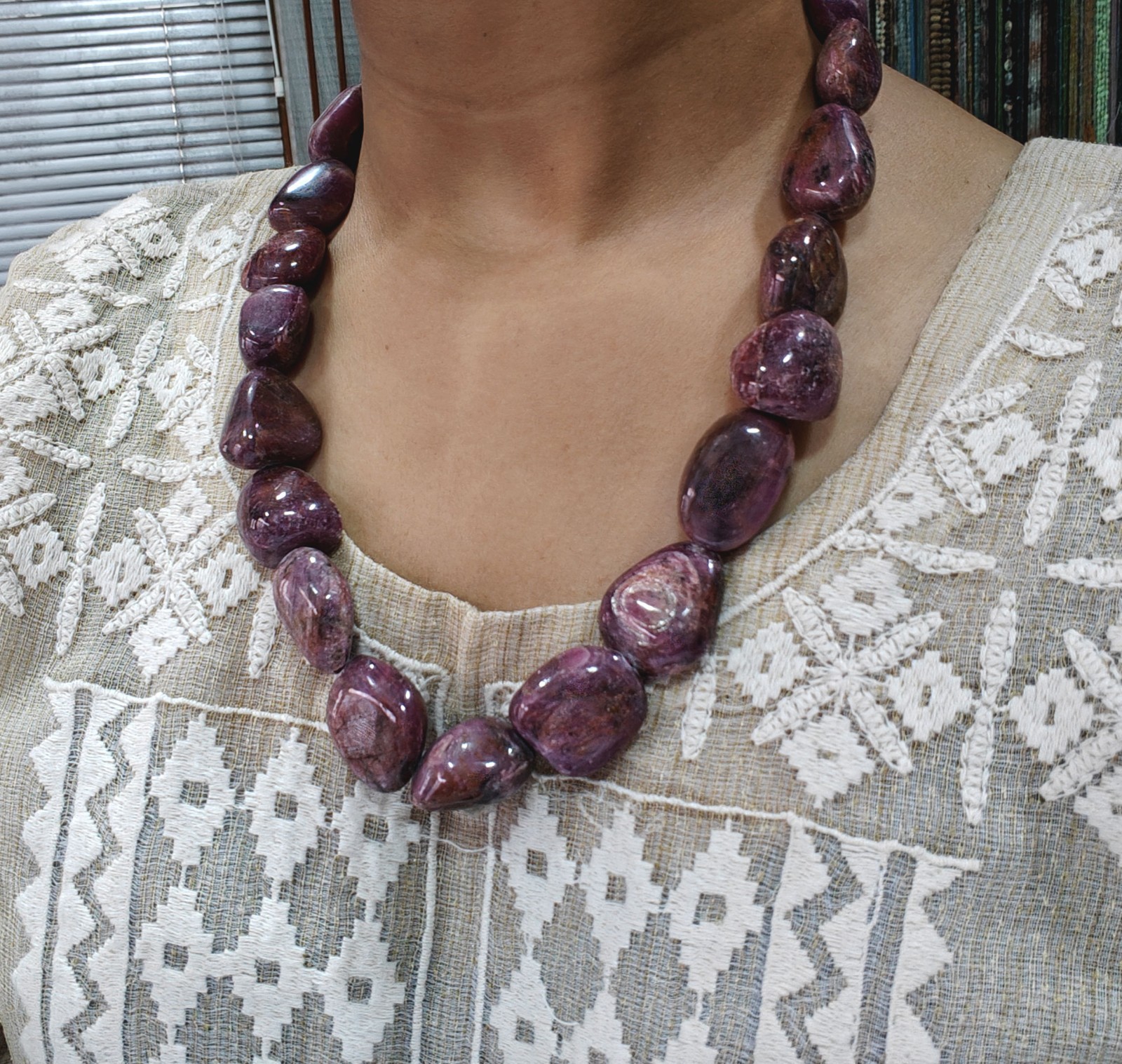 Natural Indian Ruby Tumble Beads Necklace: Handmade AAA+ Quality, 20 Inches Bead