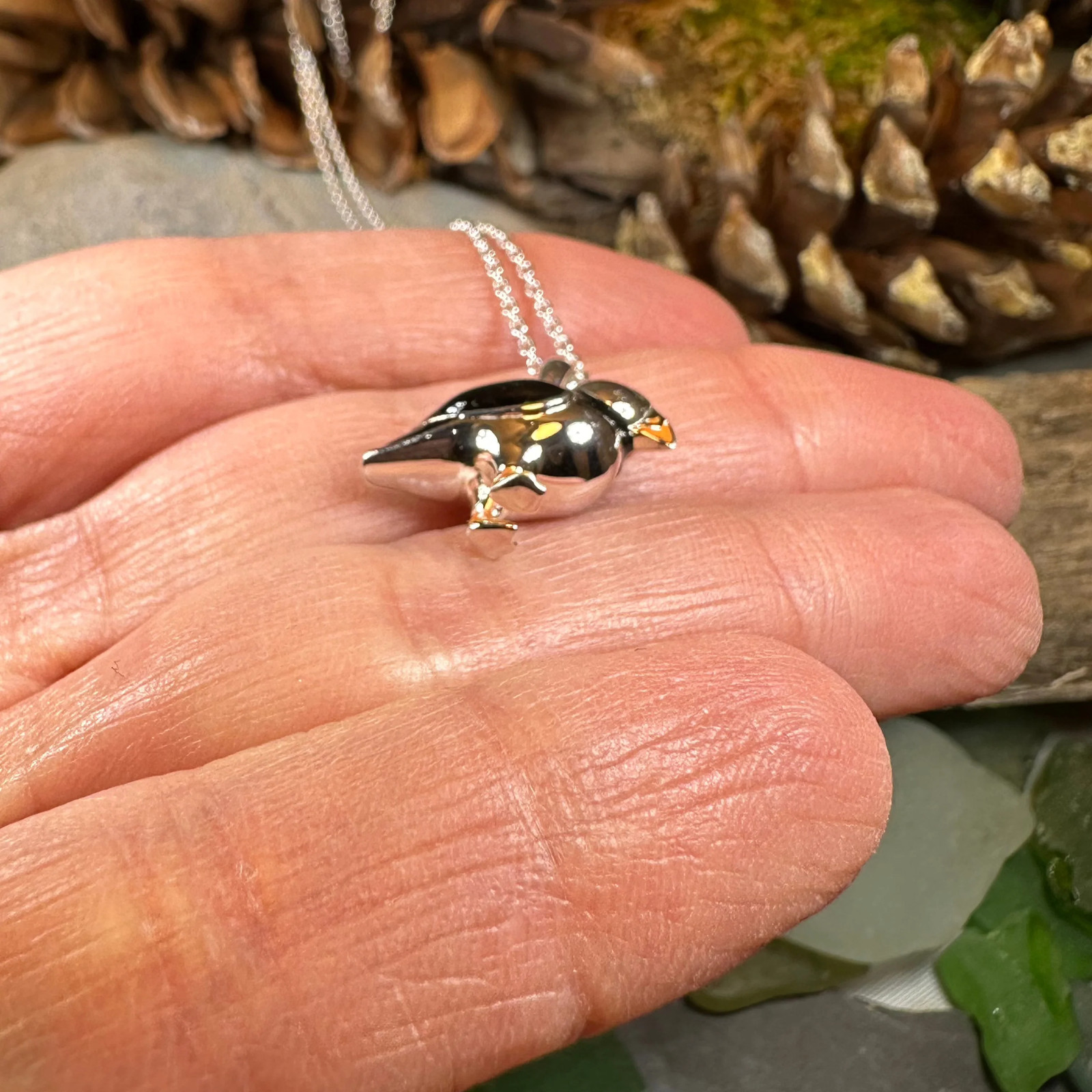 Enamel Puffin Necklace in Sterling Silver 925 Ladies Bird Pendant W/CHAIN