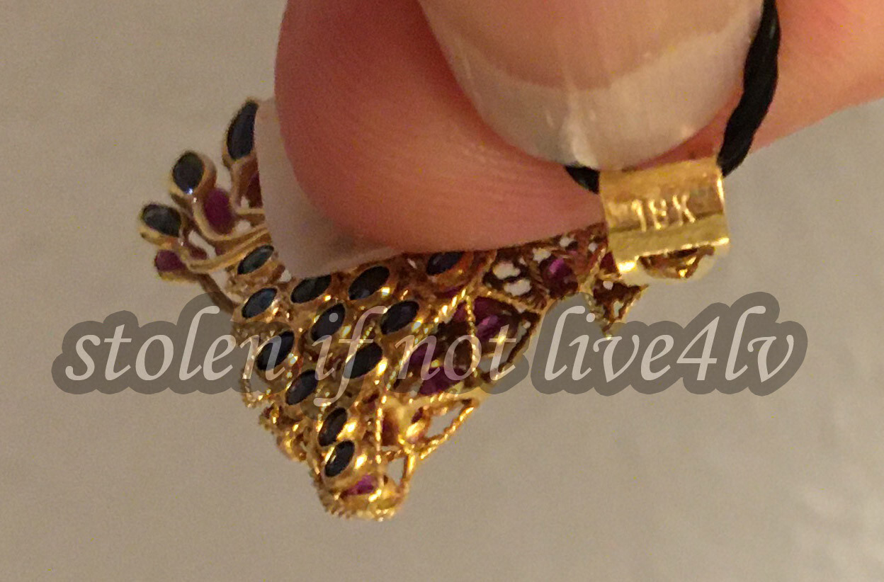 Estate Sapphire and Ruby Reversible Bird Pendant 18KT Yellow Gold