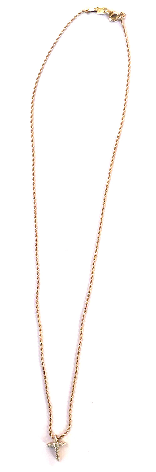 14 Karat Gold Diamond Cross Pendant & Chain Stamped 14K With IGI Summary Report