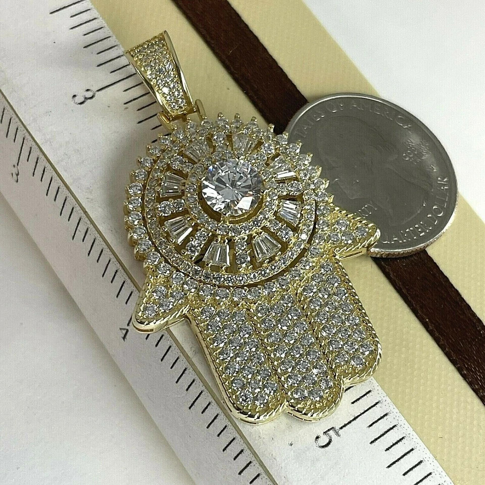 2.20 Ct Round Cut Created Diamond Hamsa Pendant 14K Yellow Gold Over Free Chain
