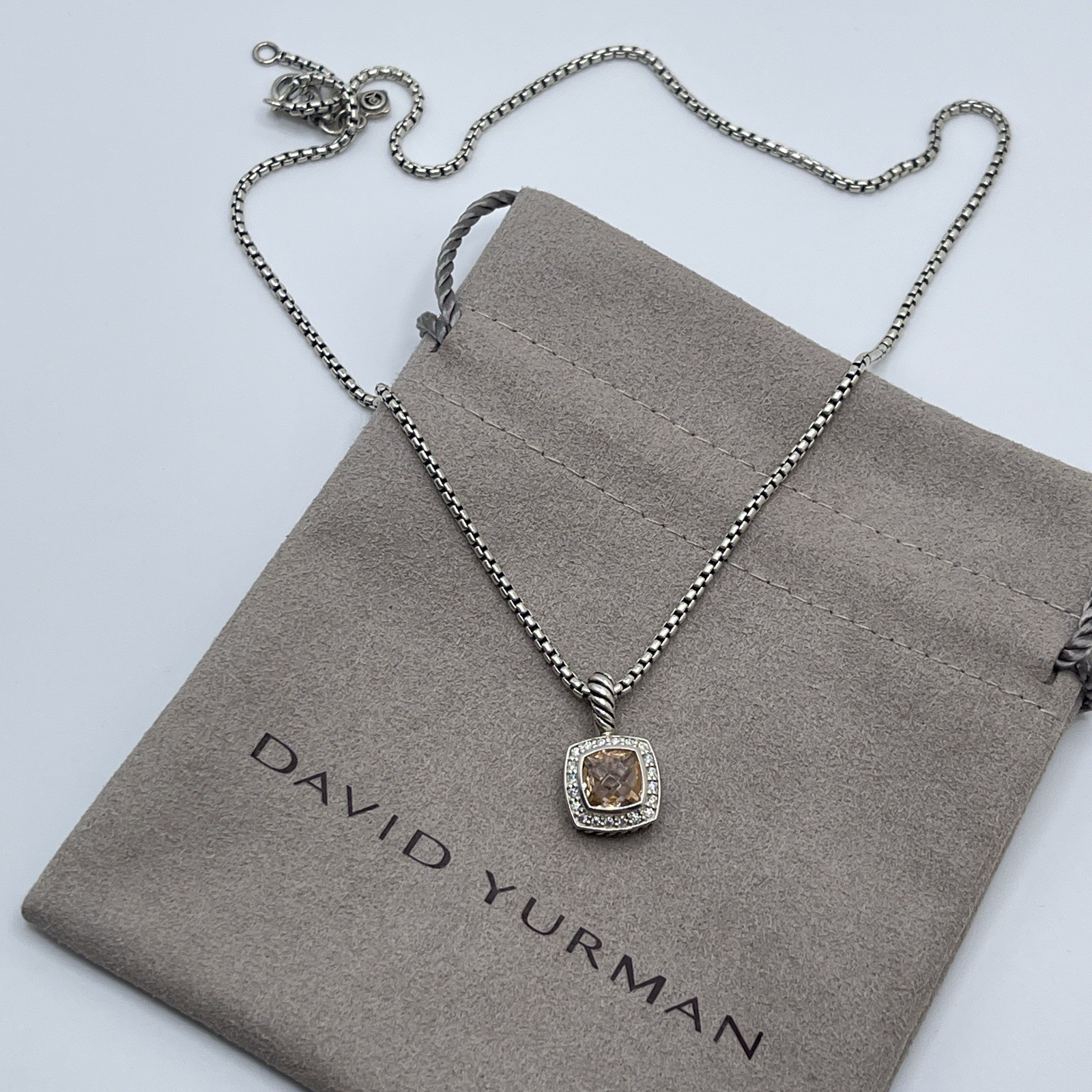 David Yurman Petite Albion Pendant Necklace Morganite & Diamonds 16-17′