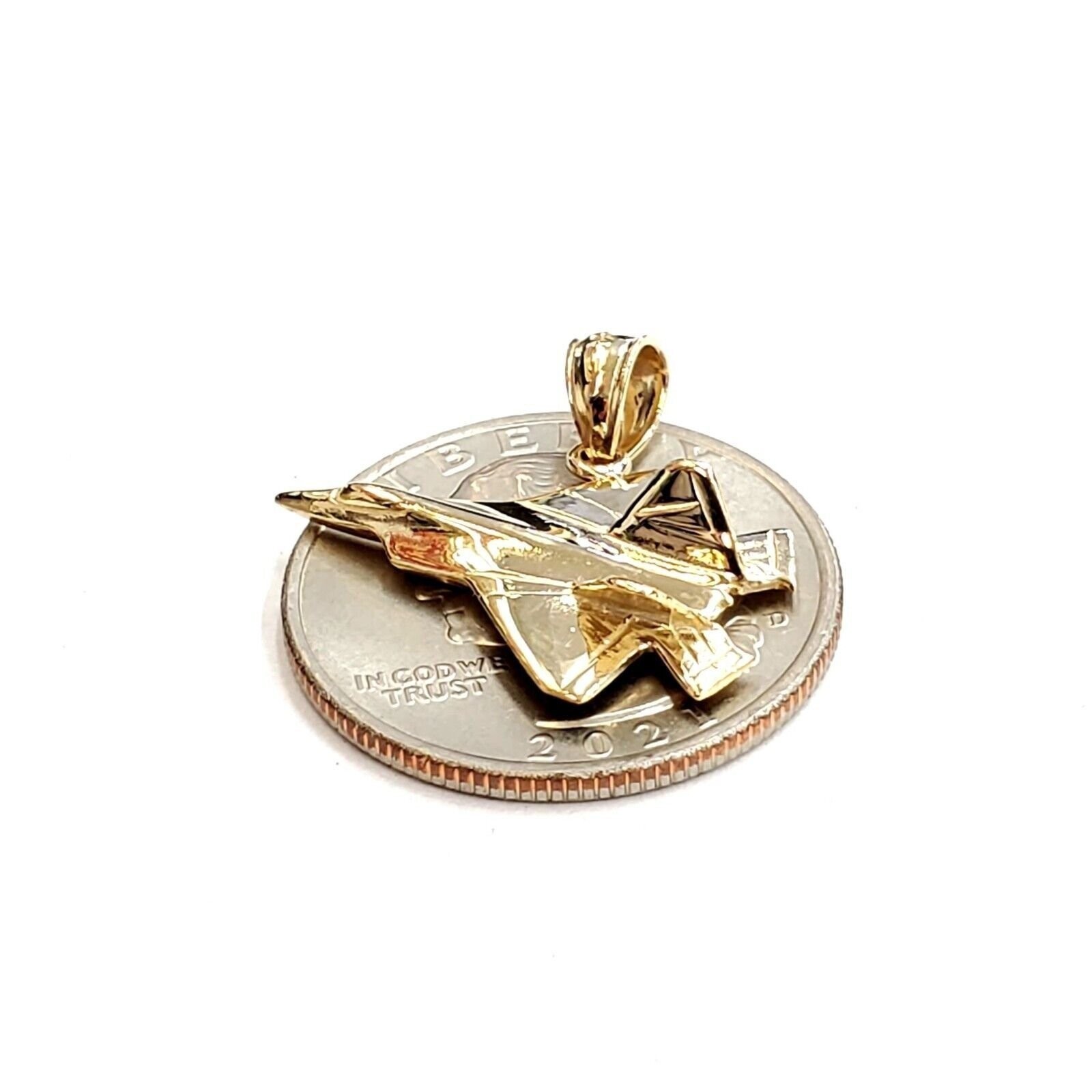 14k yellow Gold solid 3D F22 Raptor jet pendant charm gift fine jewelry 2.6g