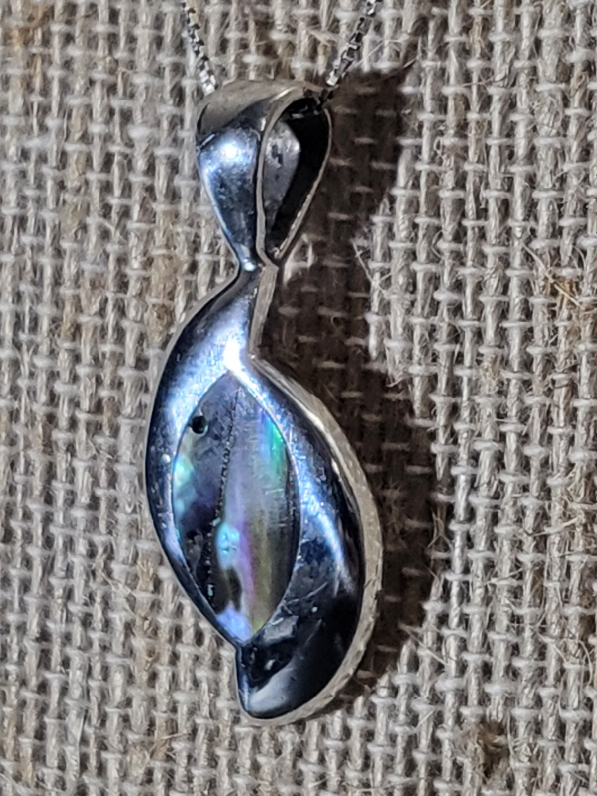 Abalone Asymmetrical VTG Pendant On Nice Italian Sterling Silver 18′ Box Chain